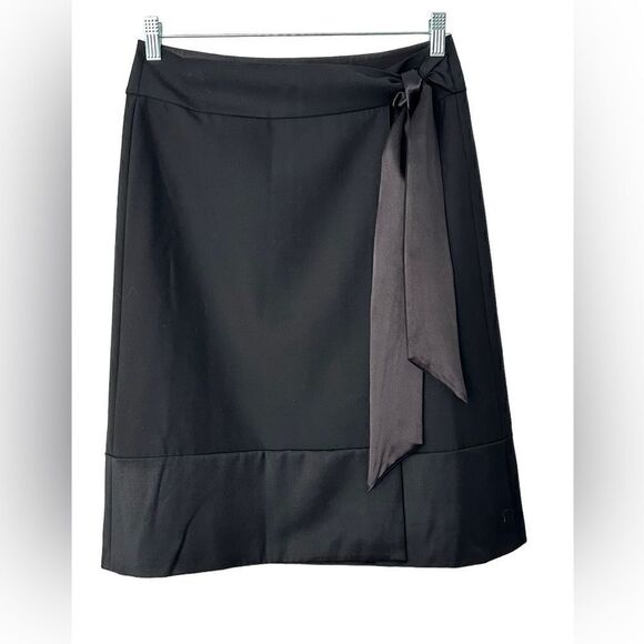 J Crew Collection Black Wool Crepe Satin Wrap Skirt | Size 6 - Picture 1 of 10